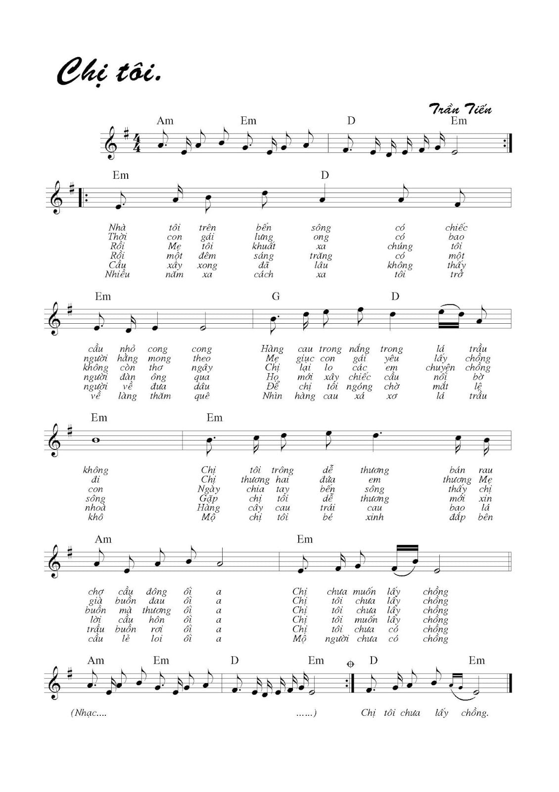Sheet nhạc Chị tôi - Trang 1