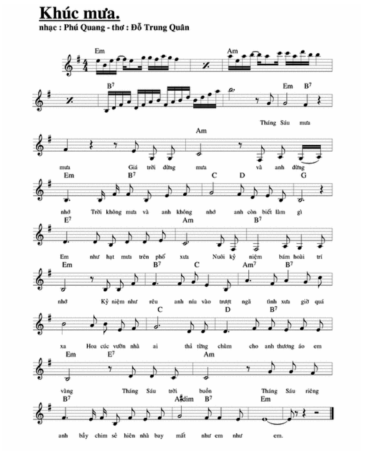 Sheet nhạc Khúc mưa - Trang 1