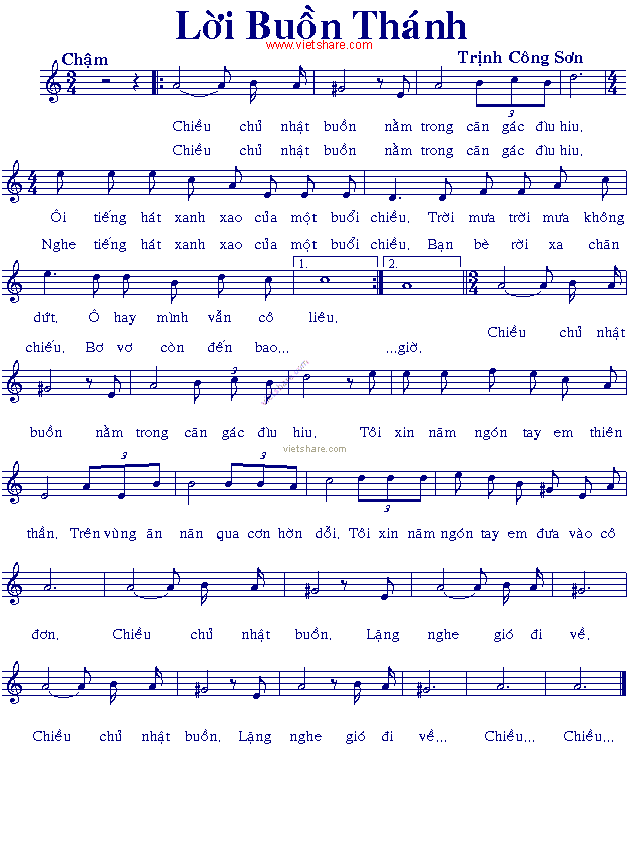 Sheet nhạc Lời buồn thánh - Trang 1