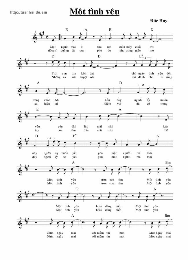 Sheet nhạc Một tình yêu - Trang 1