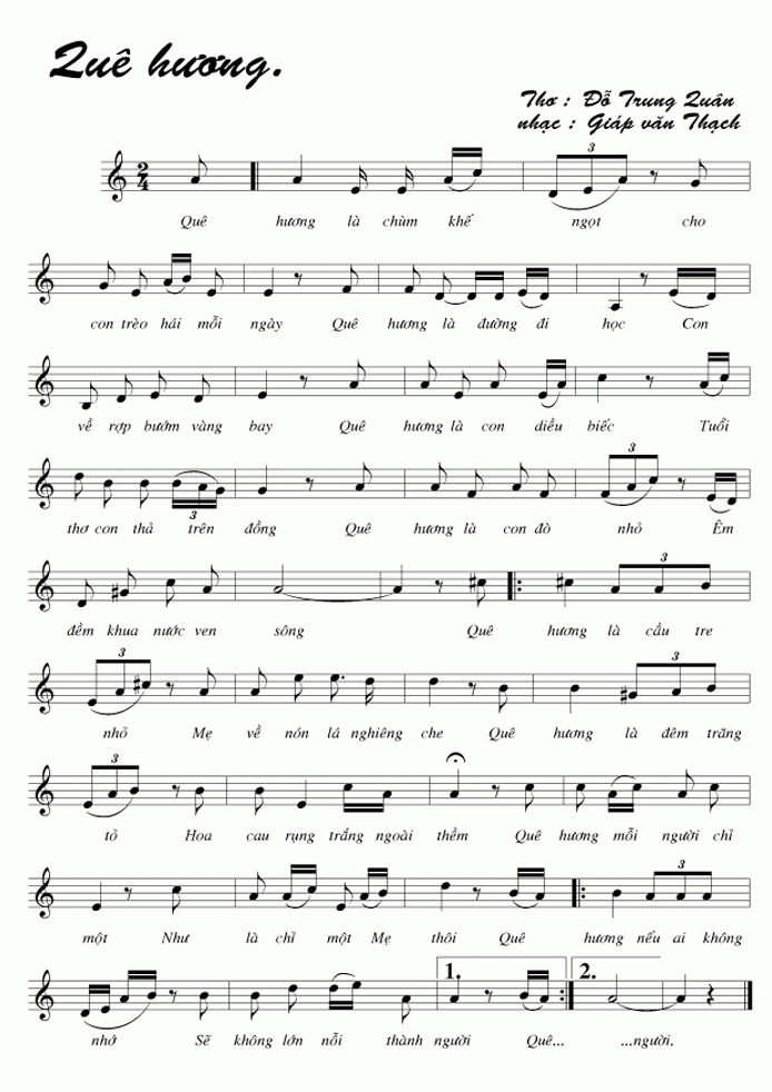 Sheet nhạc Quê hương - Trang 1