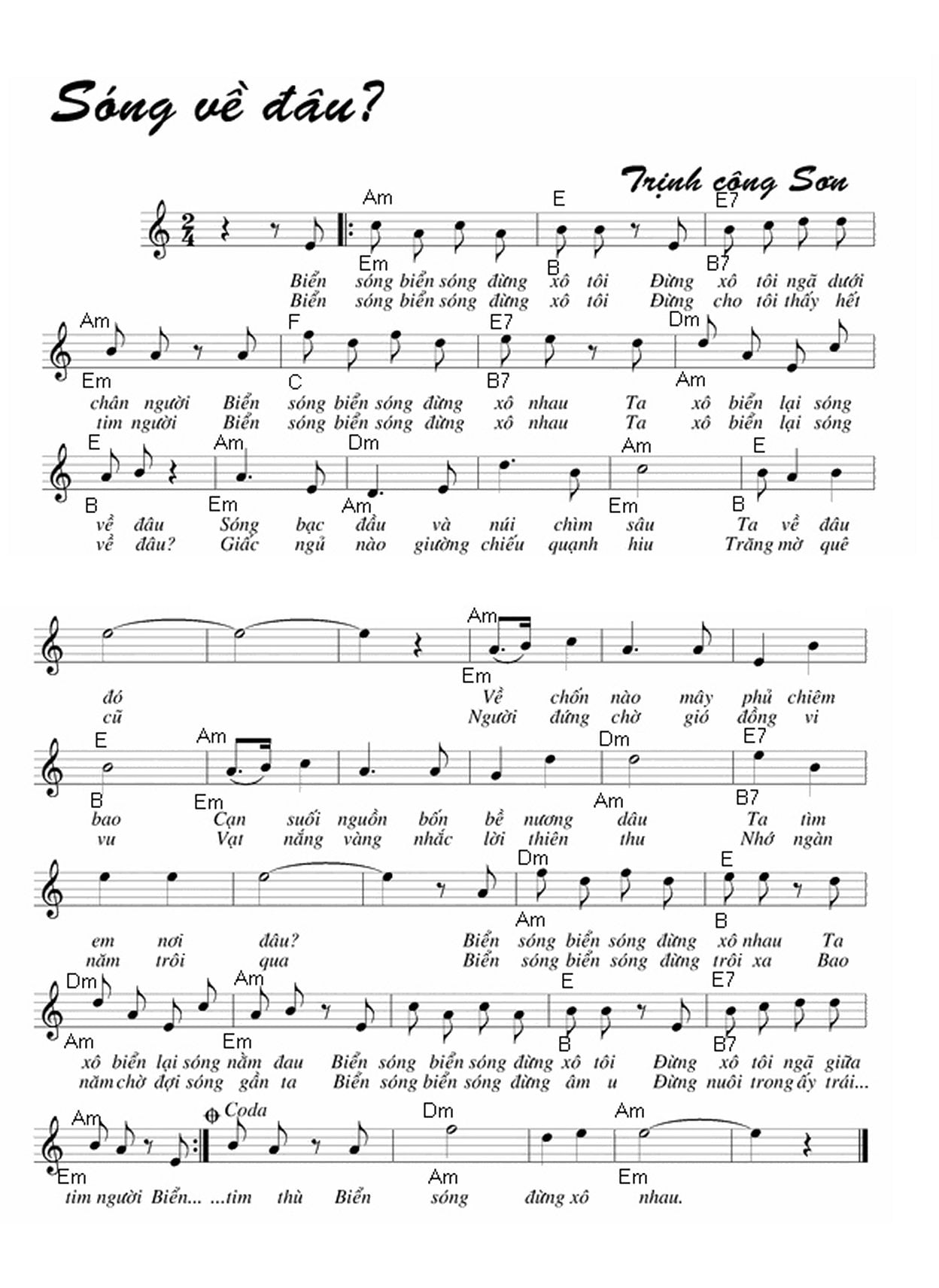 Sheet nhạc Sóng về đâu - Trang 1