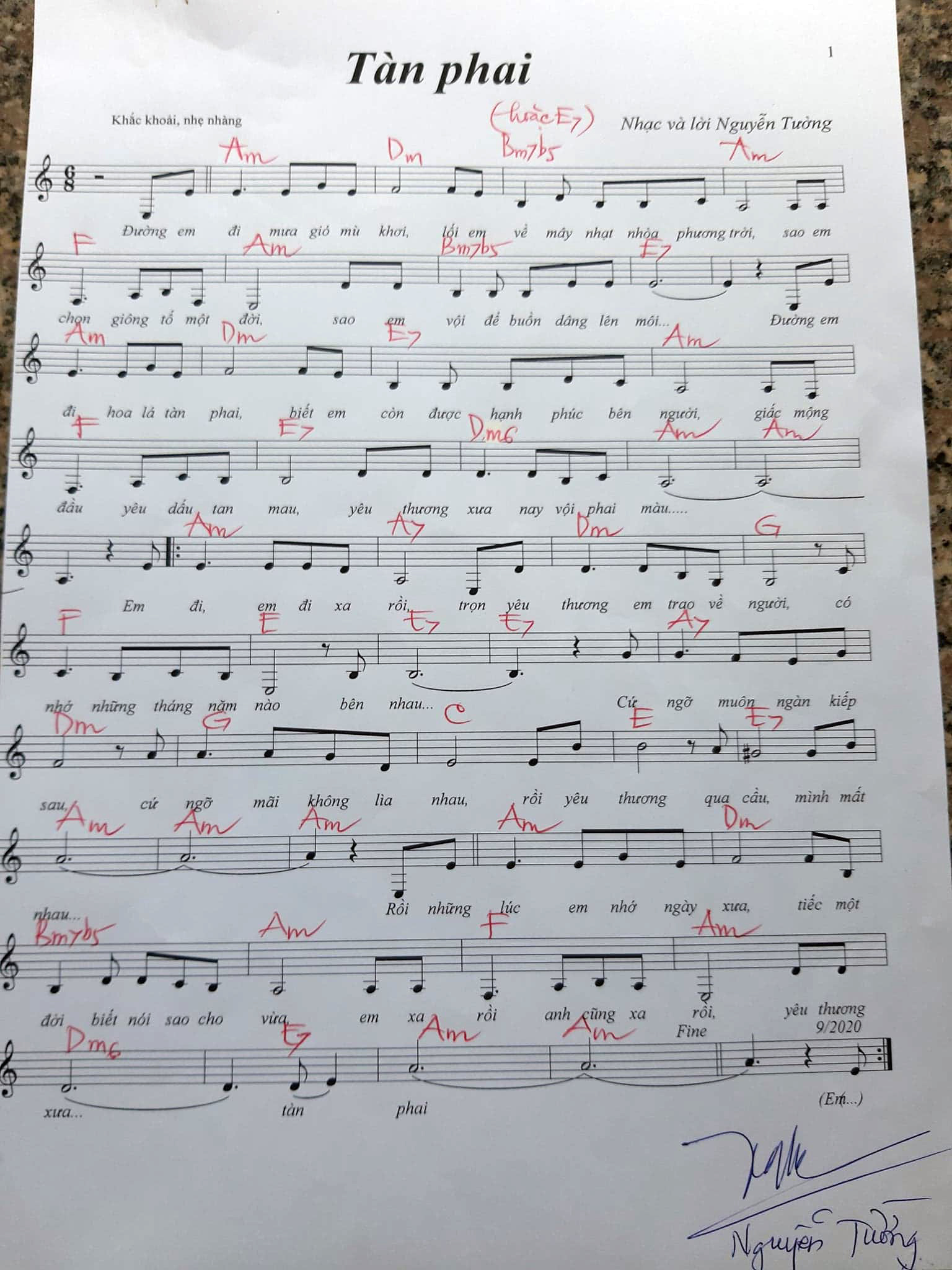 Sheet nhạc Tàn phai - Trang 1
