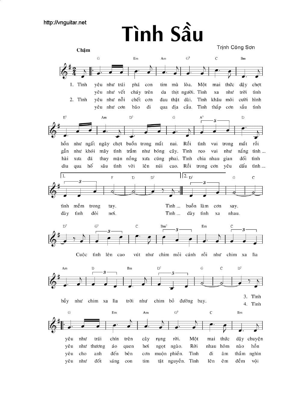Sheet nhạc Tình sầu - Trang 1
